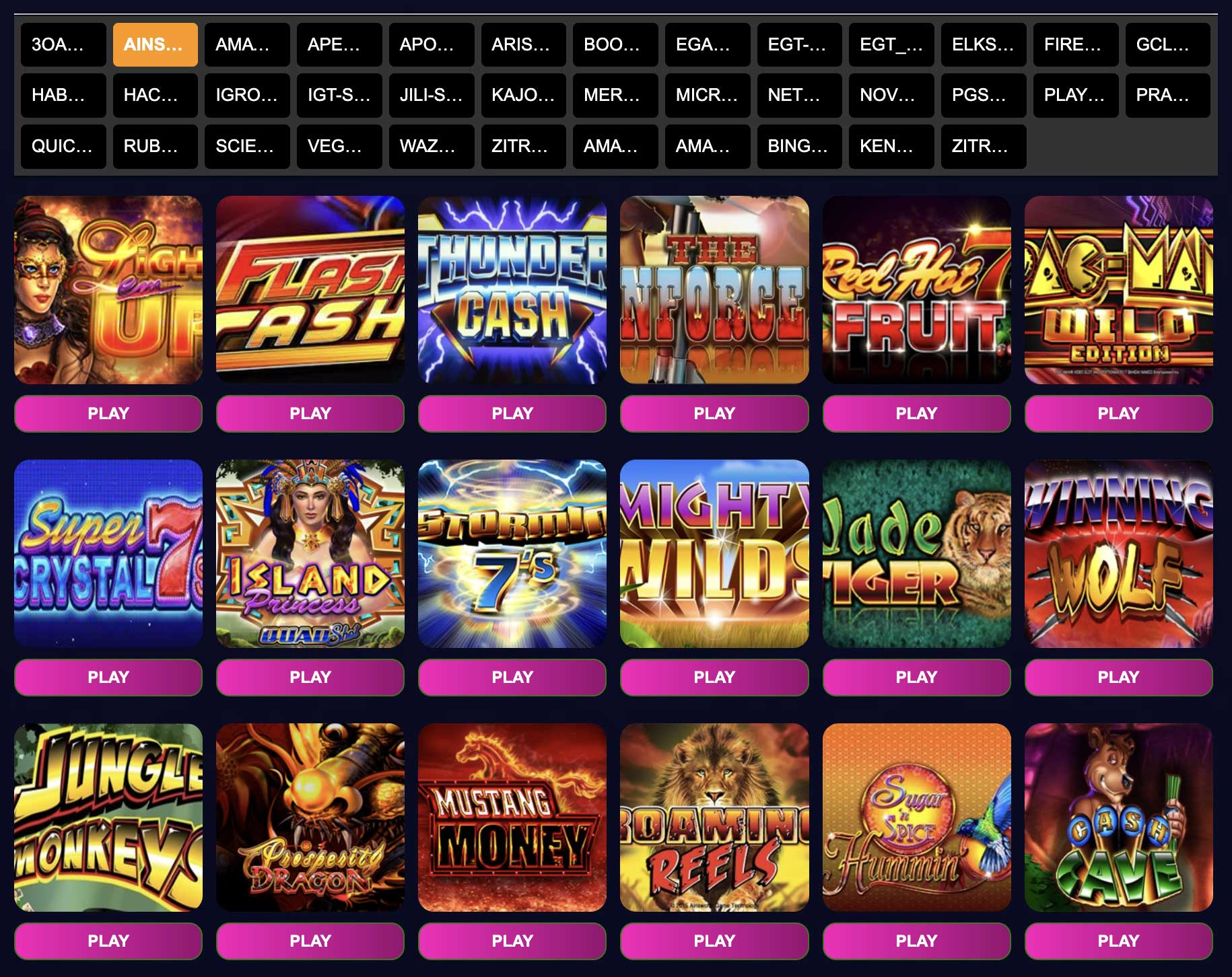 Selection of live dealer and table games at Class777 Casino